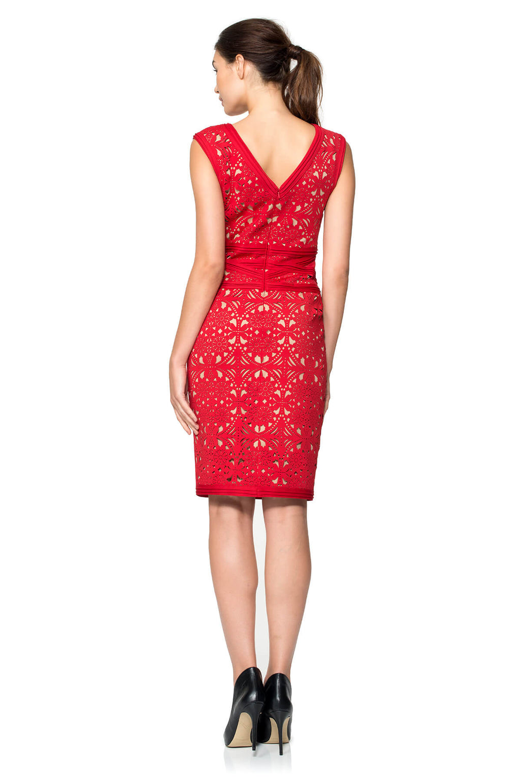 Laser-Cut Neoprene V-Neck Dress