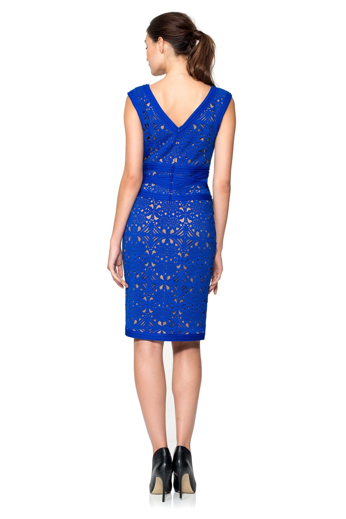 Laser-Cut Neoprene V-Neck Dress