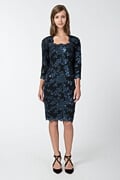 Paillette Embroidered Lace Dress in Prussian Blue / Black