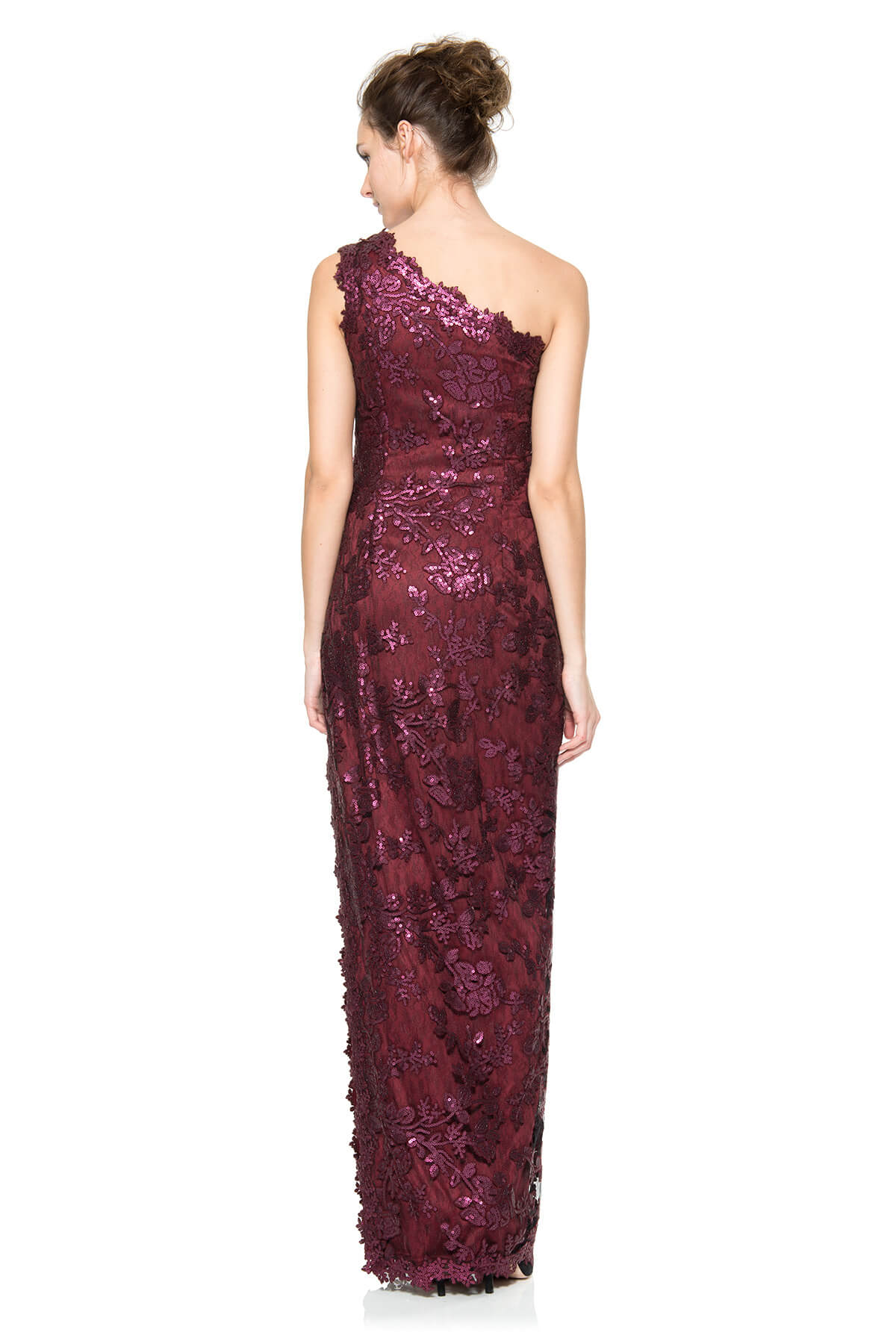 Lace One Shoulder Gown in Auburn