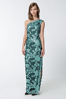 Lace One Shoulder Gown in Mystic Teal
