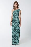 Lace One Shoulder Gown in Mystic Teal