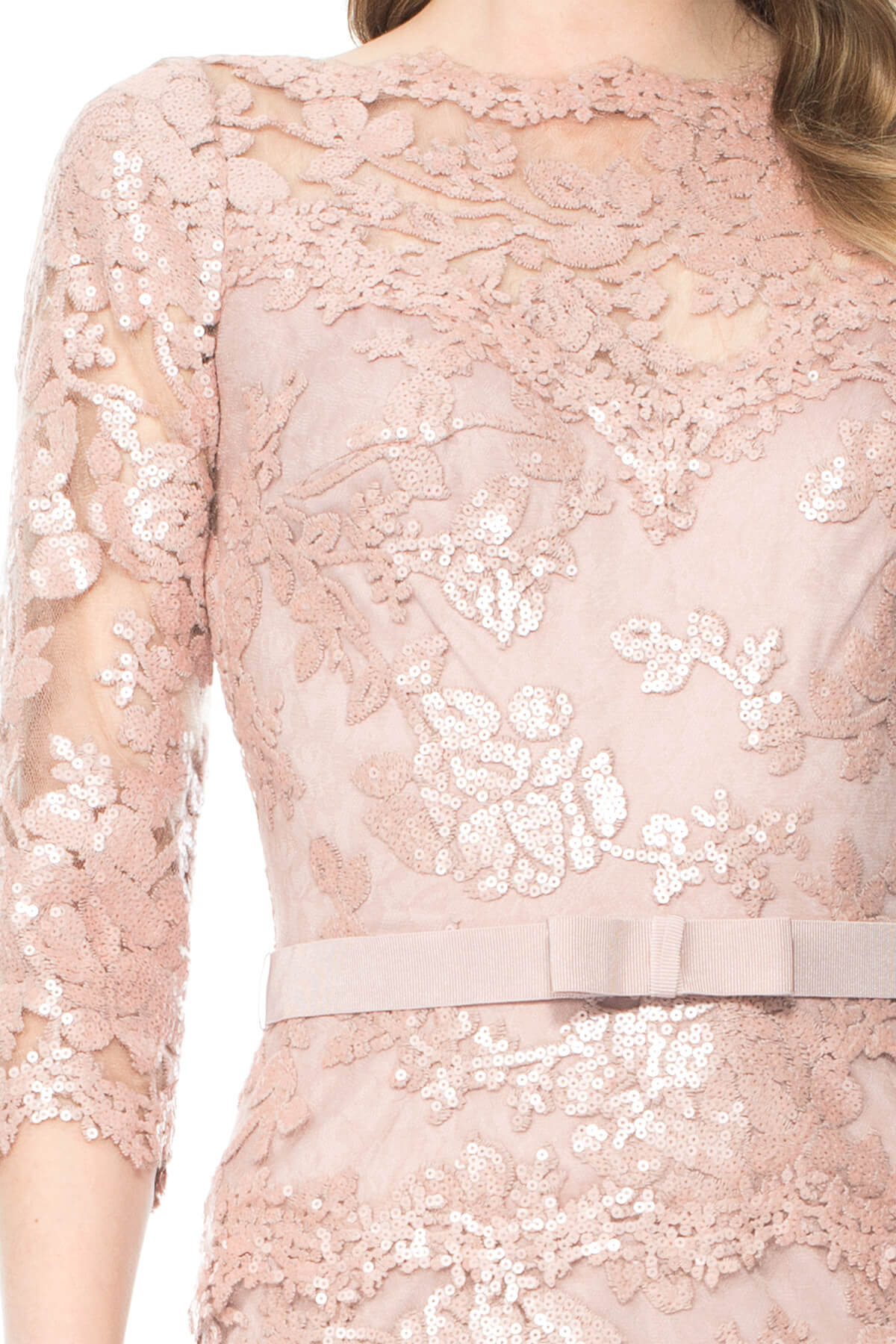 Paillette Embroidered Tulle ¾ Sleeve Dress