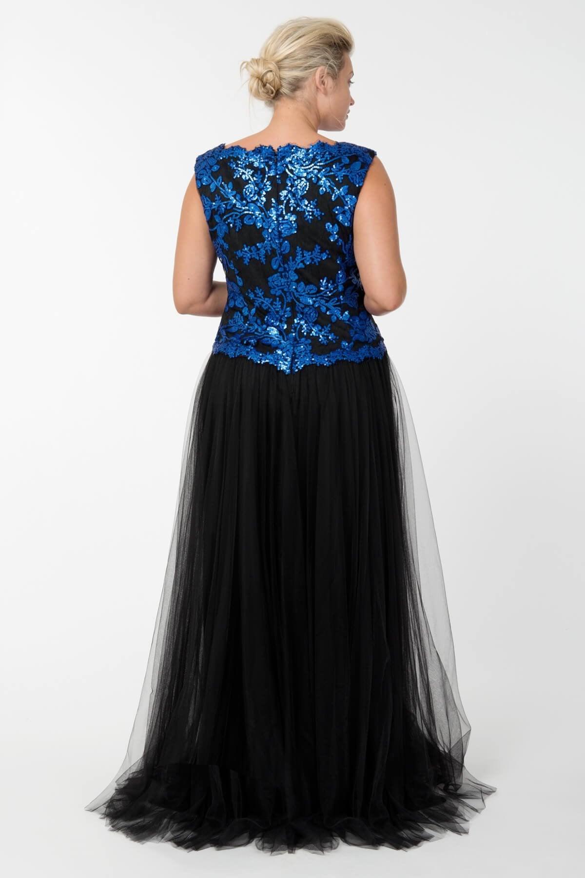 Tulle and Embroidered Lace Ball Gown in Sapphire / Black