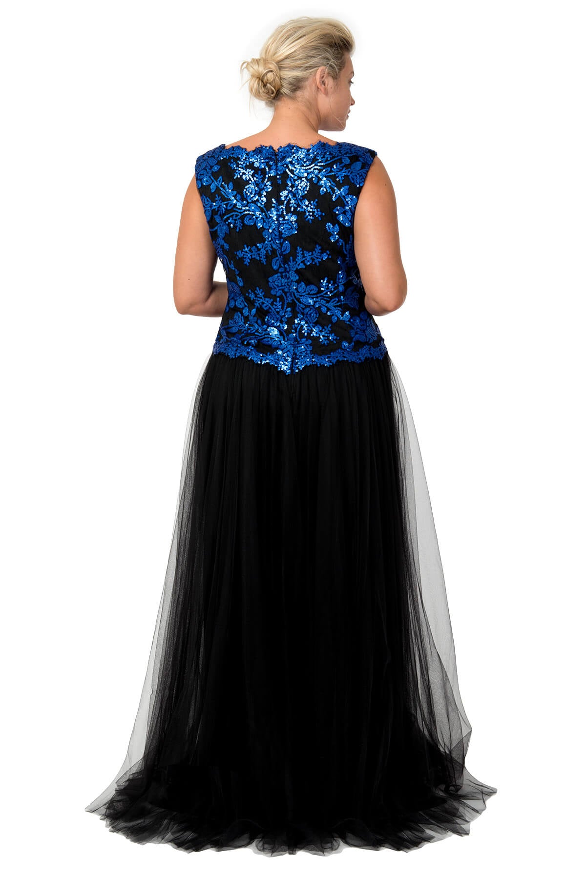 Tulle and Embroidered Lace Ball Gown in Sapphire / Black