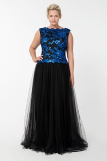 Tulle and Embroidered Lace Ball Gown in Sapphire / Black