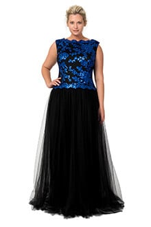 Tulle and Embroidered Lace Ball Gown in Sapphire / Black