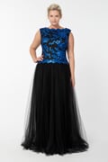 Tulle and Embroidered Lace Ball Gown in Sapphire / Black