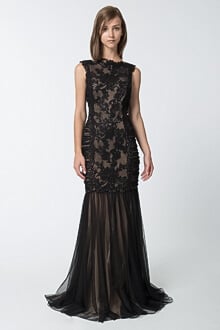 Paillette Embroidered Lace and Tulle Gown in Black / Nude
