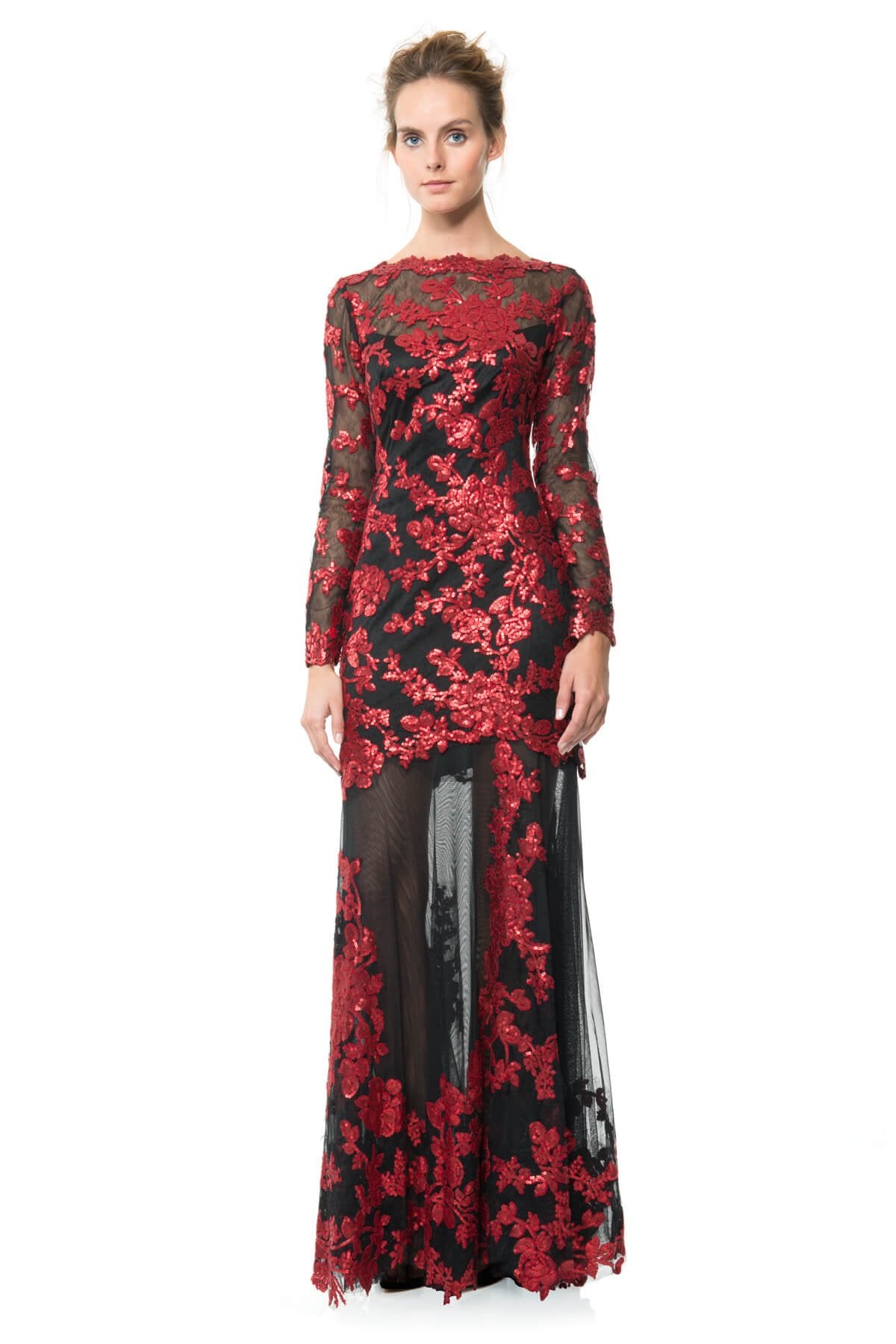 Paillette Embroidered Lace Gown