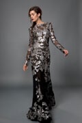 Paillette Embroidered Lace Gown in Duchess Grey