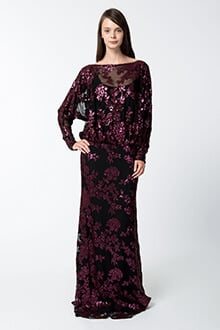 Paillette Embroidered Lace Dolman Sleeve Gown in Auburn / Black