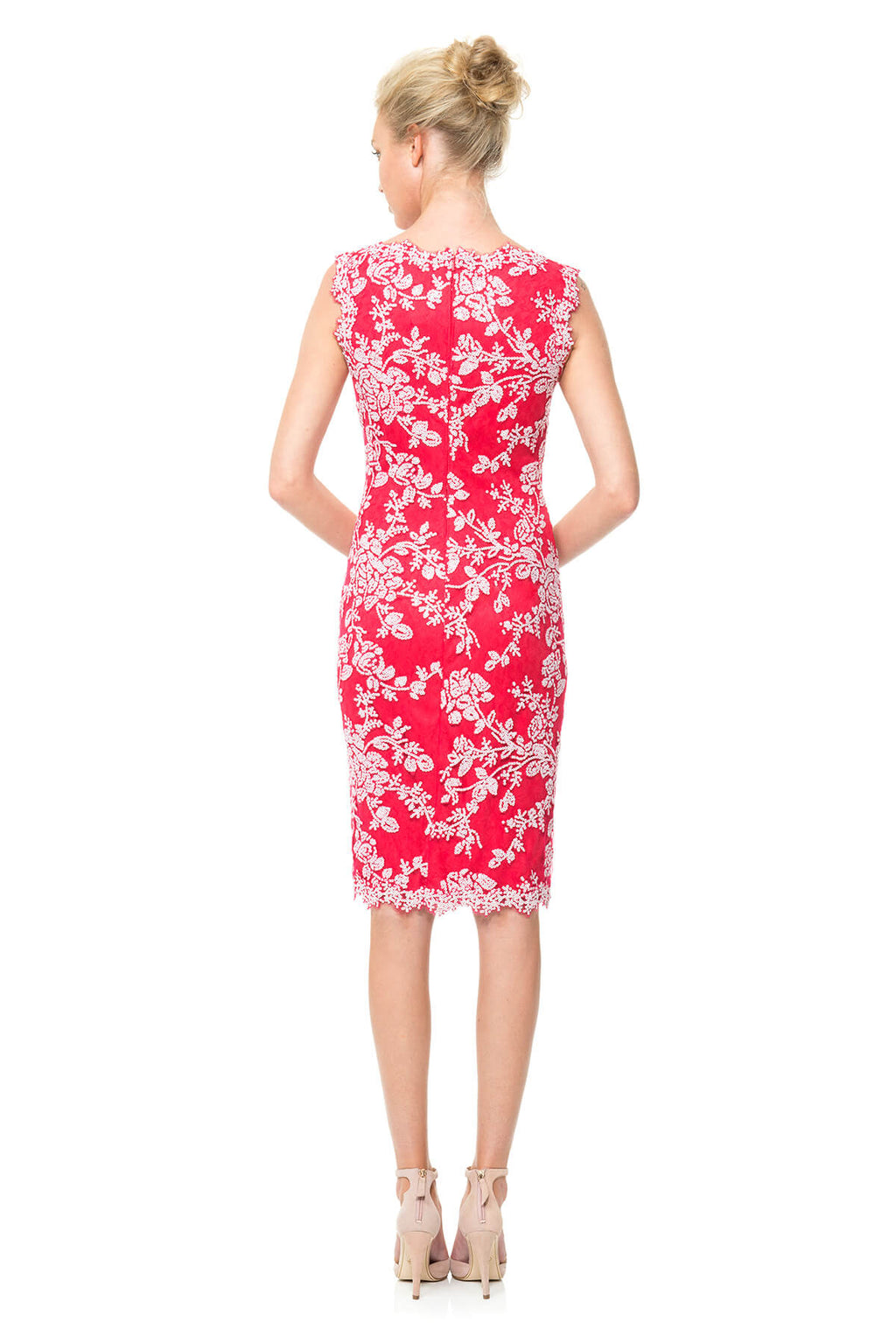 Paillette Embroidered Lace Boatneck Dress