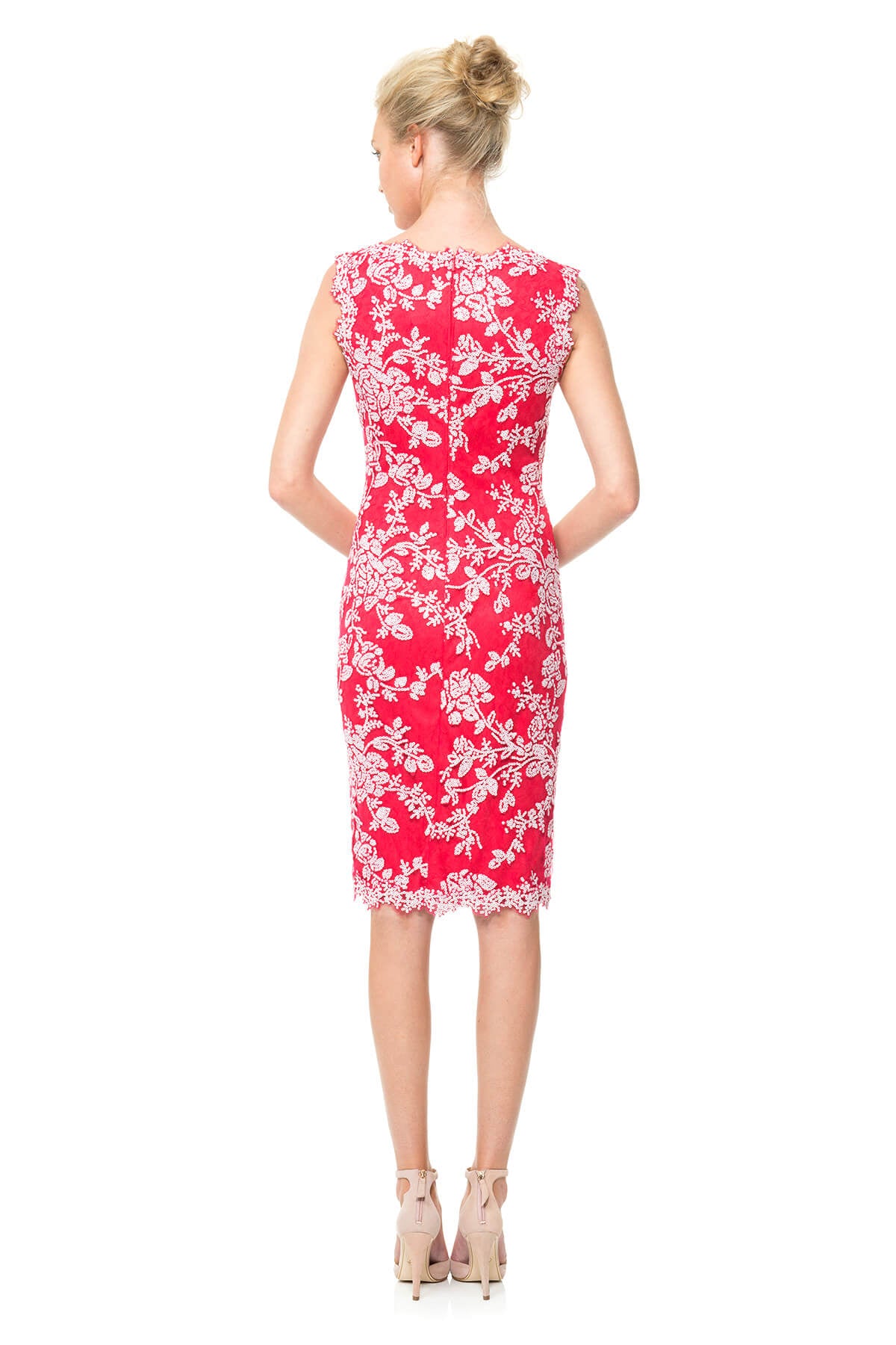 Paillette Embroidered Lace Boatneck Dress