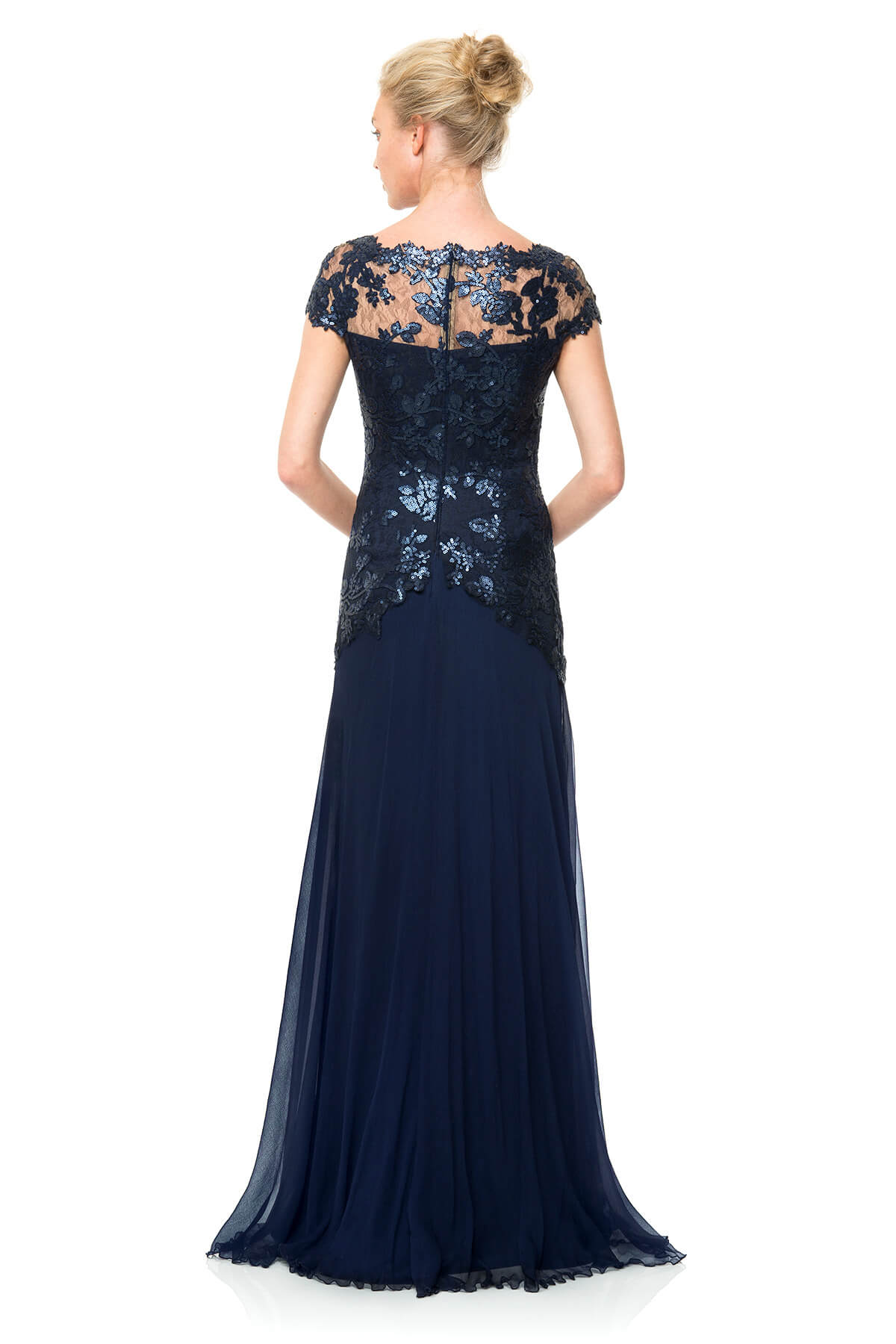 Paillette Embroidered Lace and Chiffon Skirt Gown