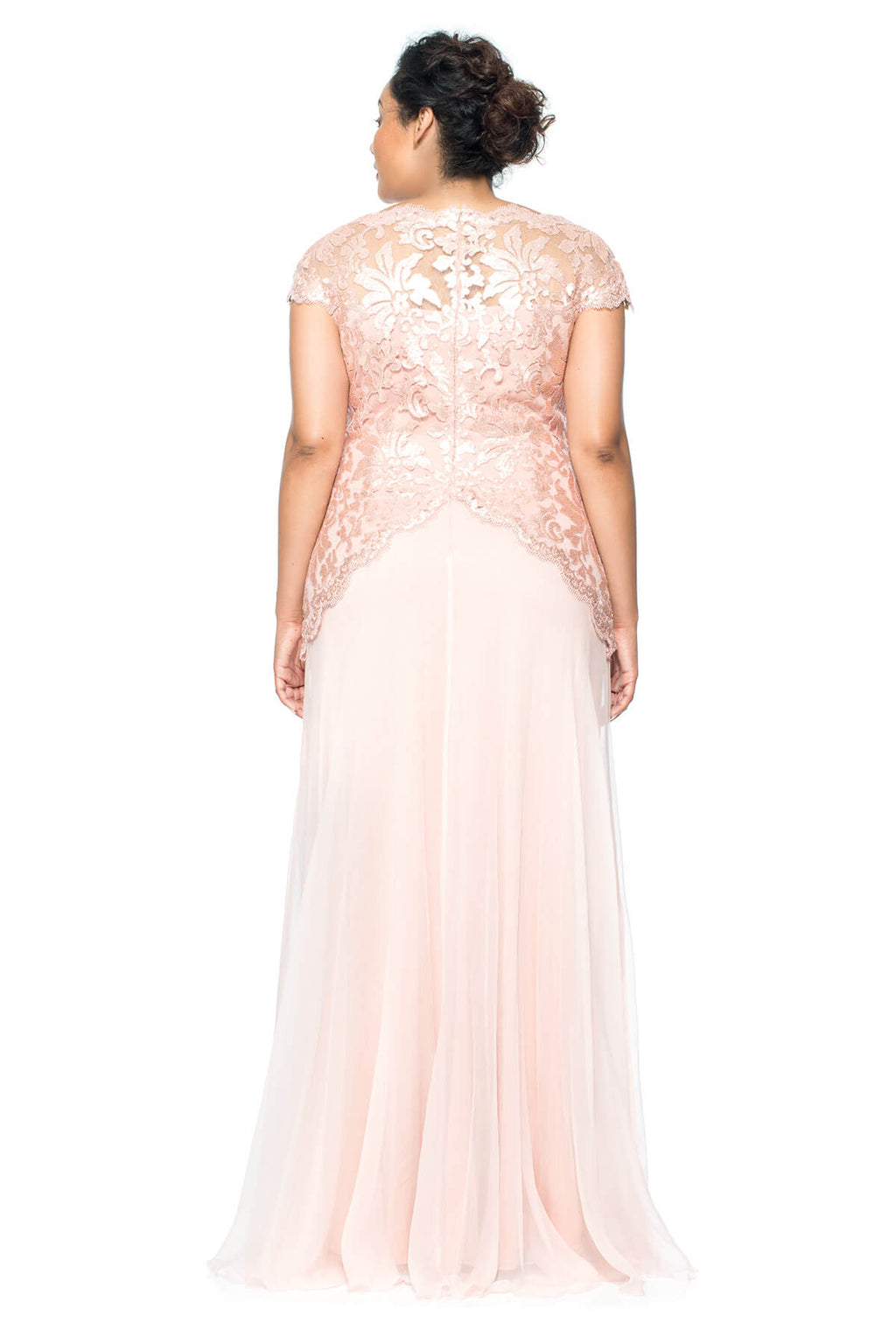 Paillette Embroidered Lace and Chiffon Skirt Gown - PLUS SIZE