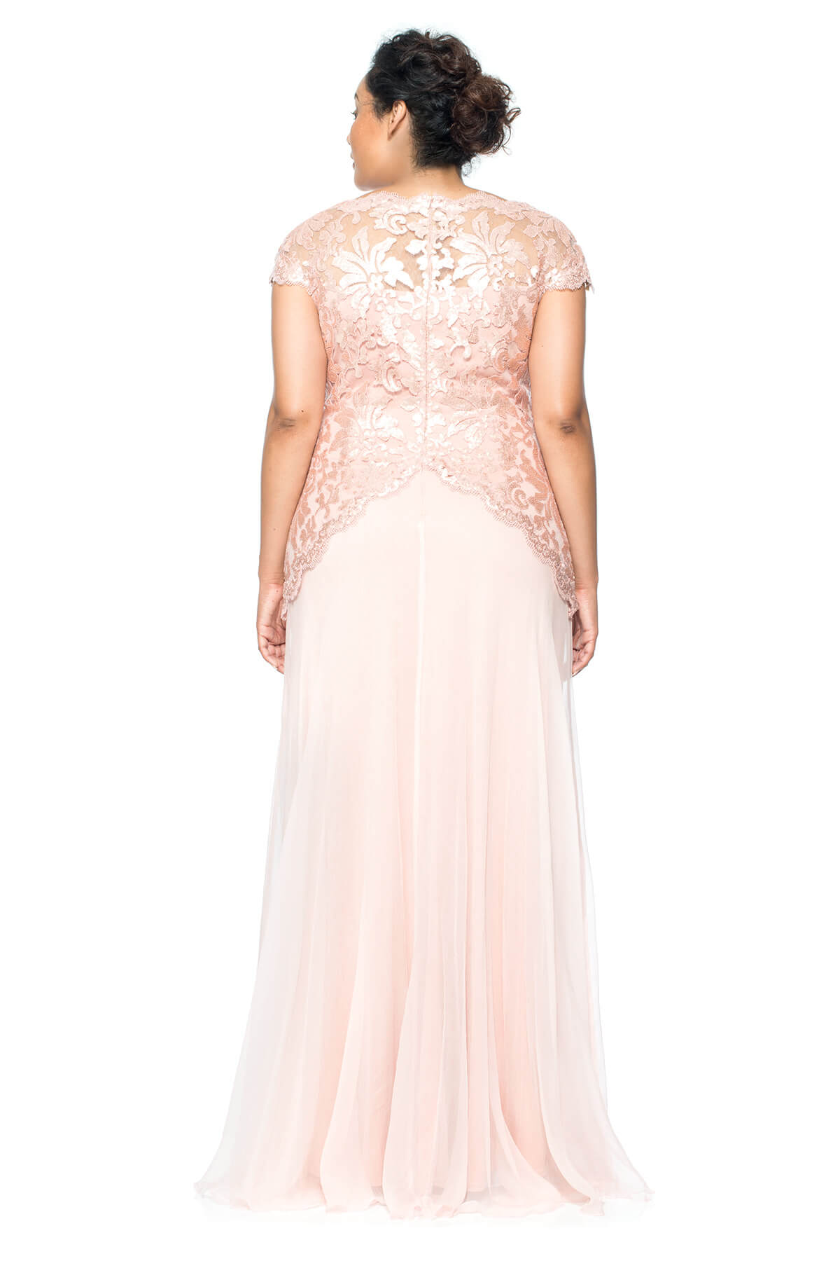 Paillette Embroidered Lace and Chiffon Skirt Gown - PLUS SIZE