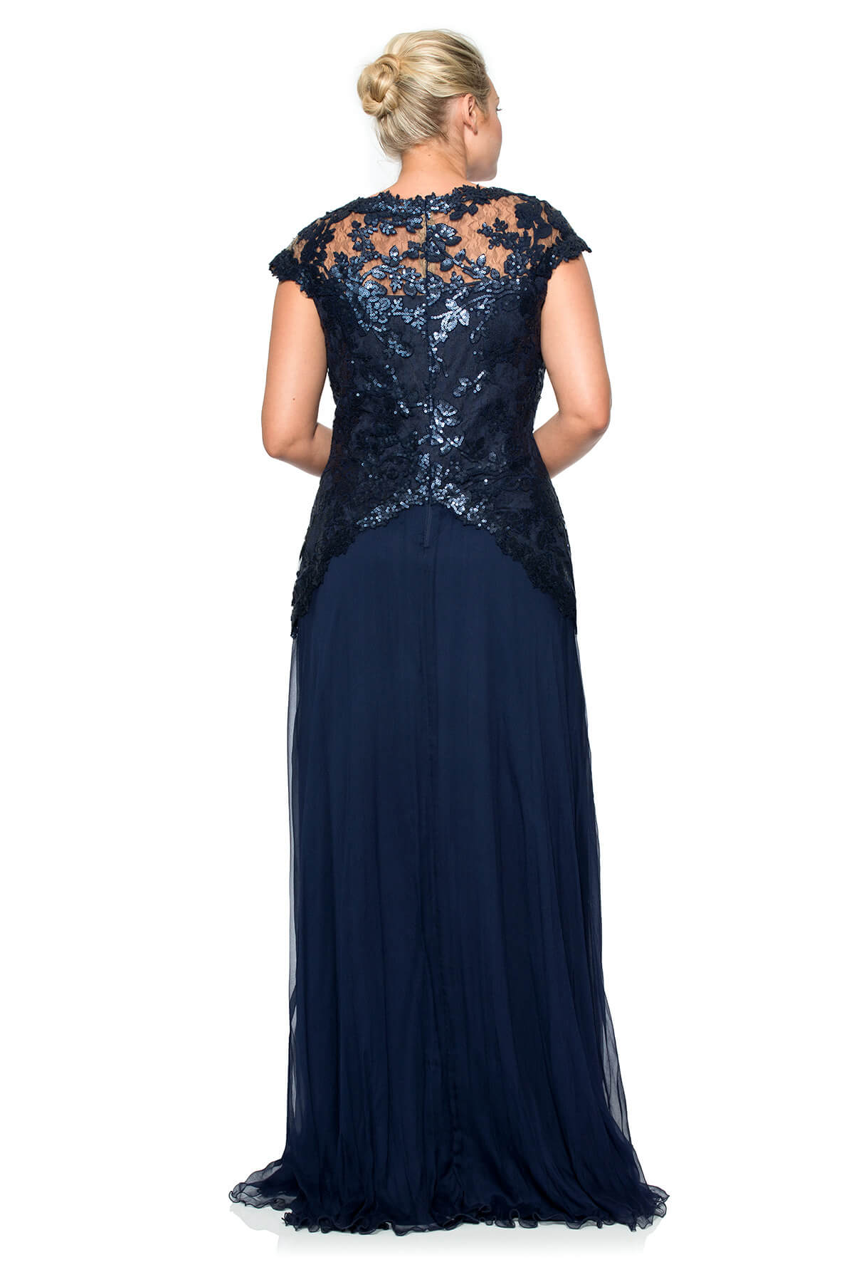 Paillette Embroidered Lace and Chiffon Skirt Gown - PLUS SIZE