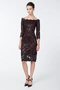Paillette Embroidered Lace Off Shoulder Dress in Black / Auburn