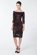 Paillette Embroidered Lace Off Shoulder Dress in Black / Auburn