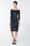 Paillette Embroidered Lace Off Shoulder Dress in Black / Prussian Blue