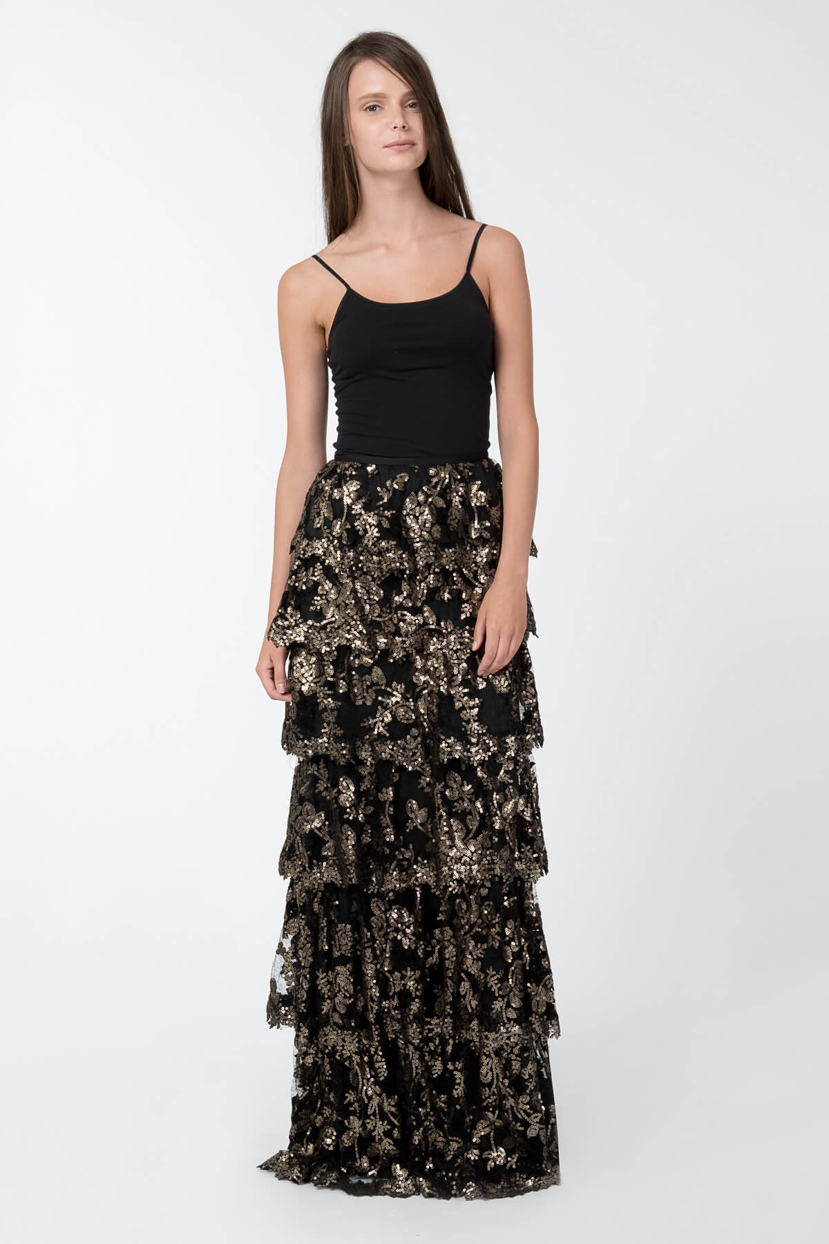 Paillette Embroidered Tiered Skirt