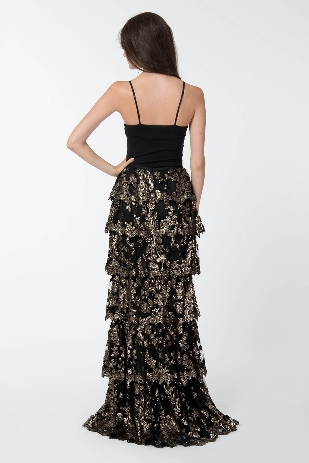 Paillette Embroidered Tiered Skirt