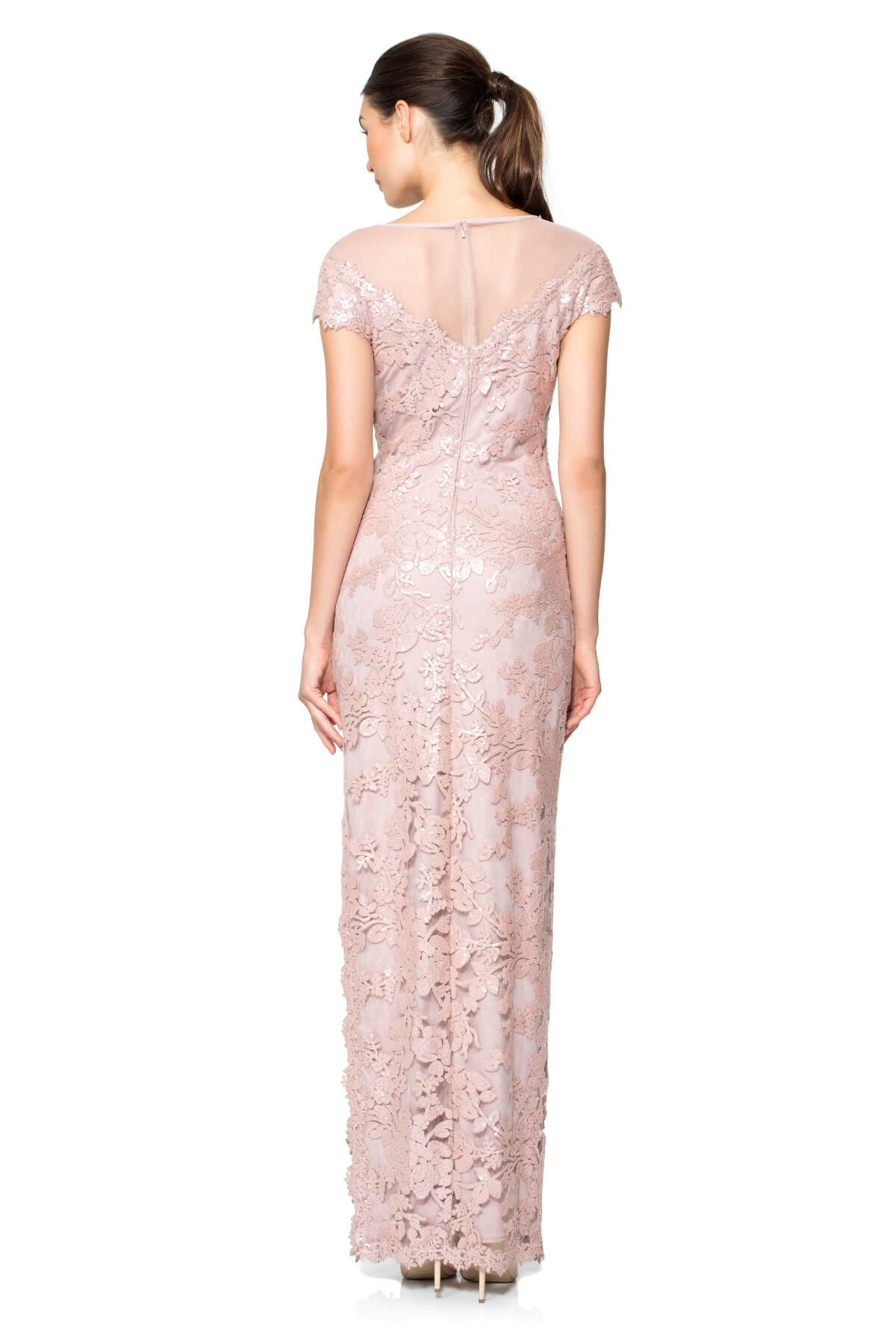 Paillette Embroidered Lace and Tulle Gown