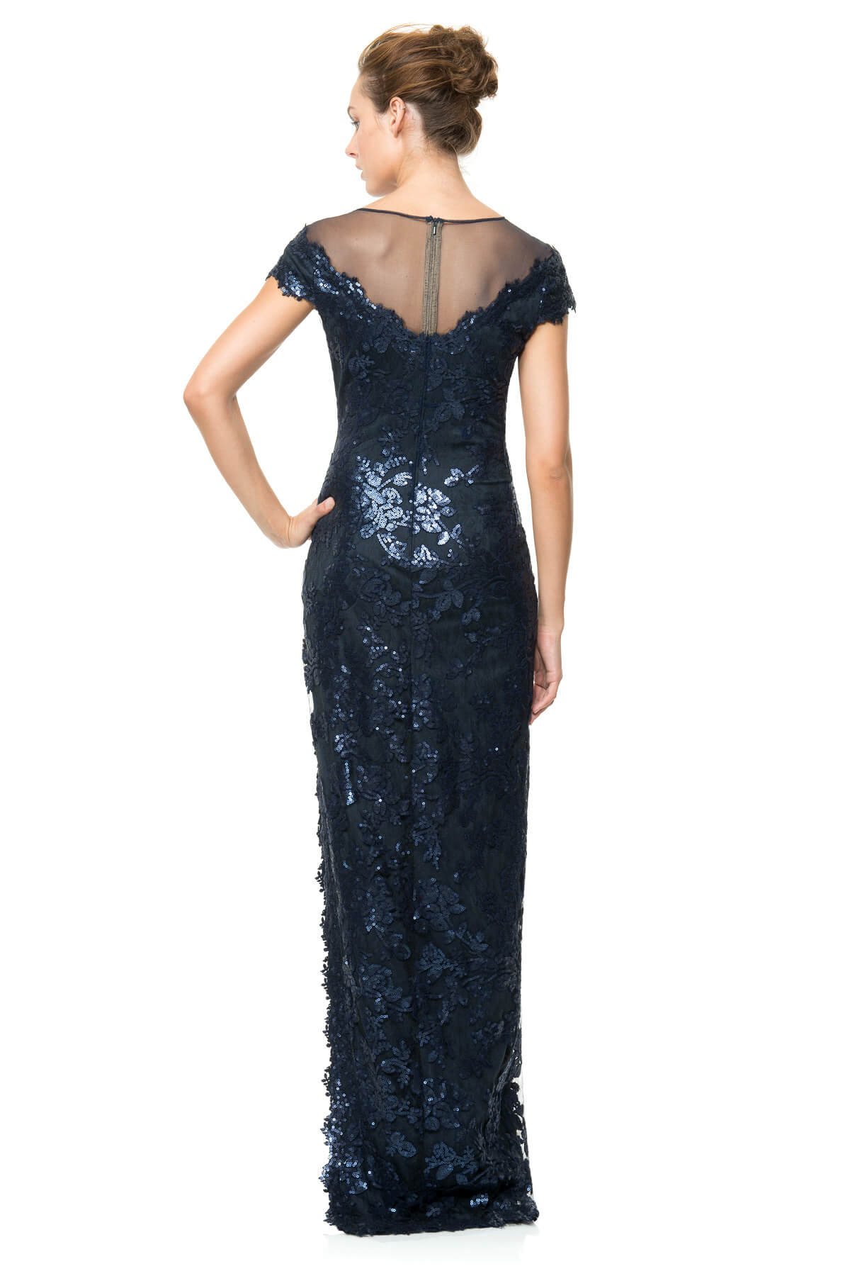 Paillette Embroidered Lace and Tulle Gown