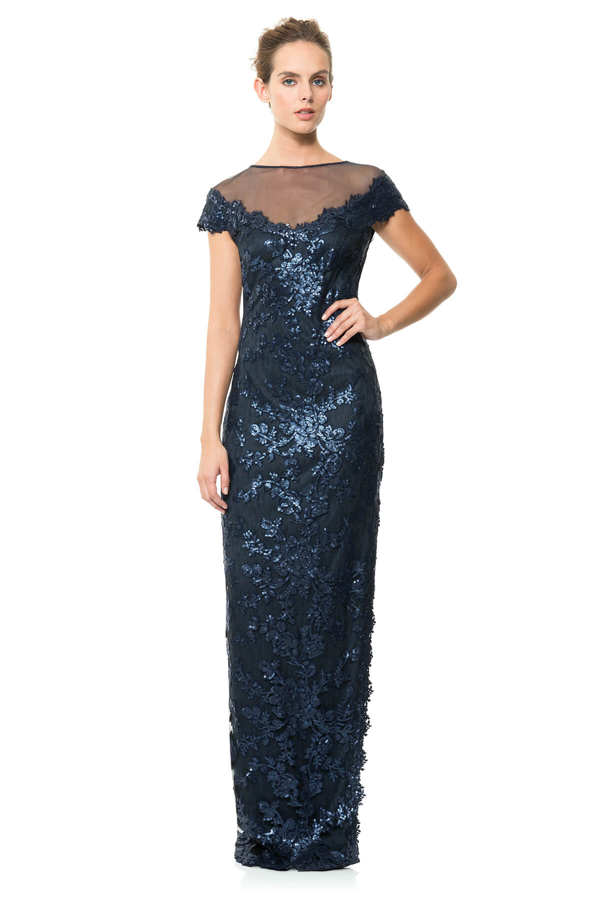 Paillette Embroidered Lace and Tulle Gown
