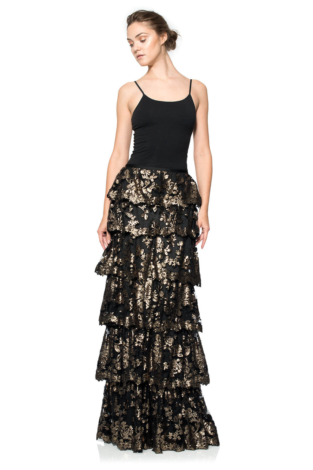 Paillette Embroidered Tiered Skirt