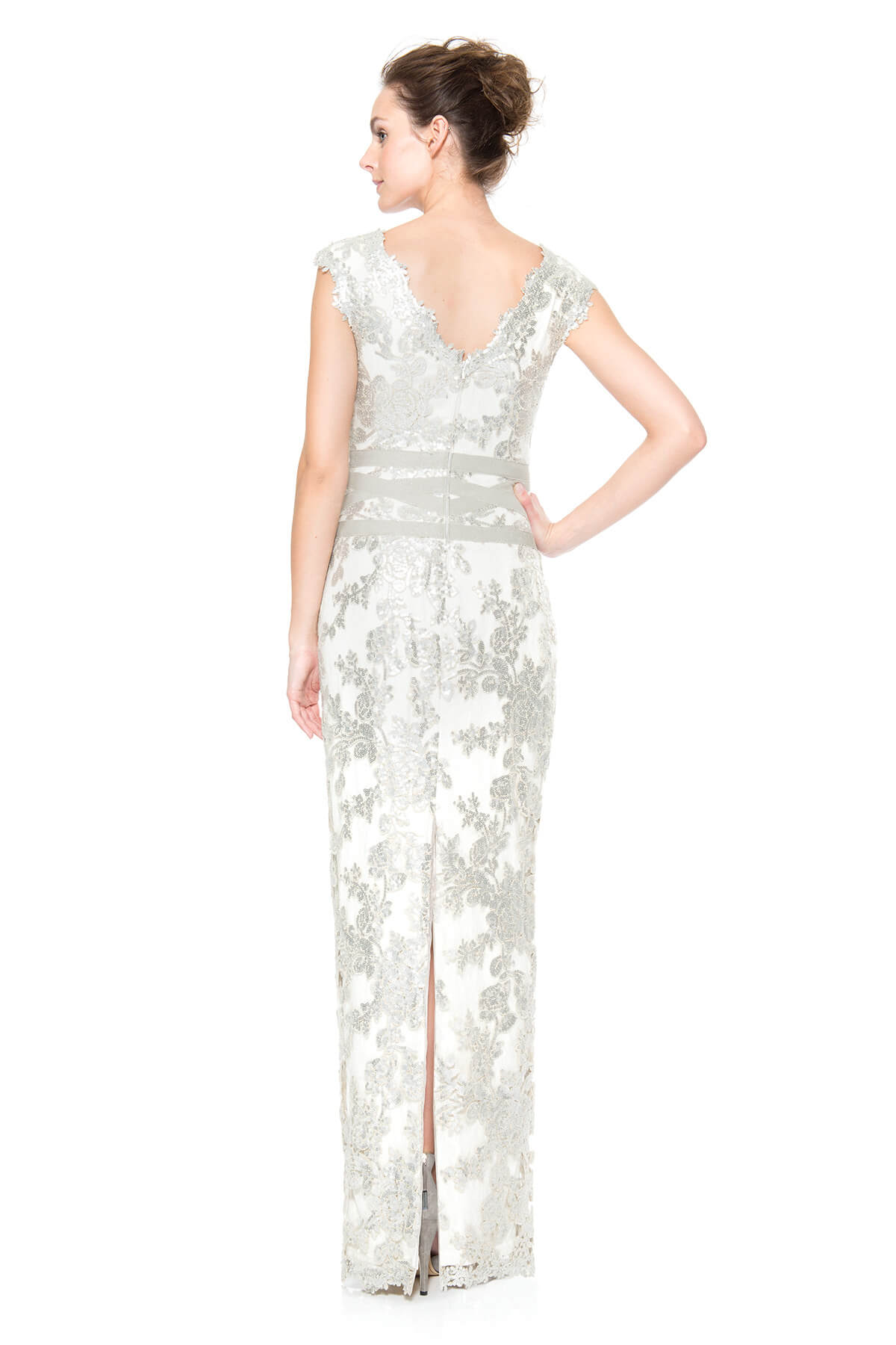 Paillette Embroidered Lace V-Neck Gown