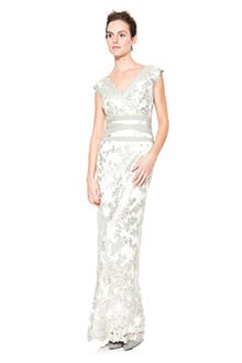 Paillette Embroidered Lace V-Neck Gown
