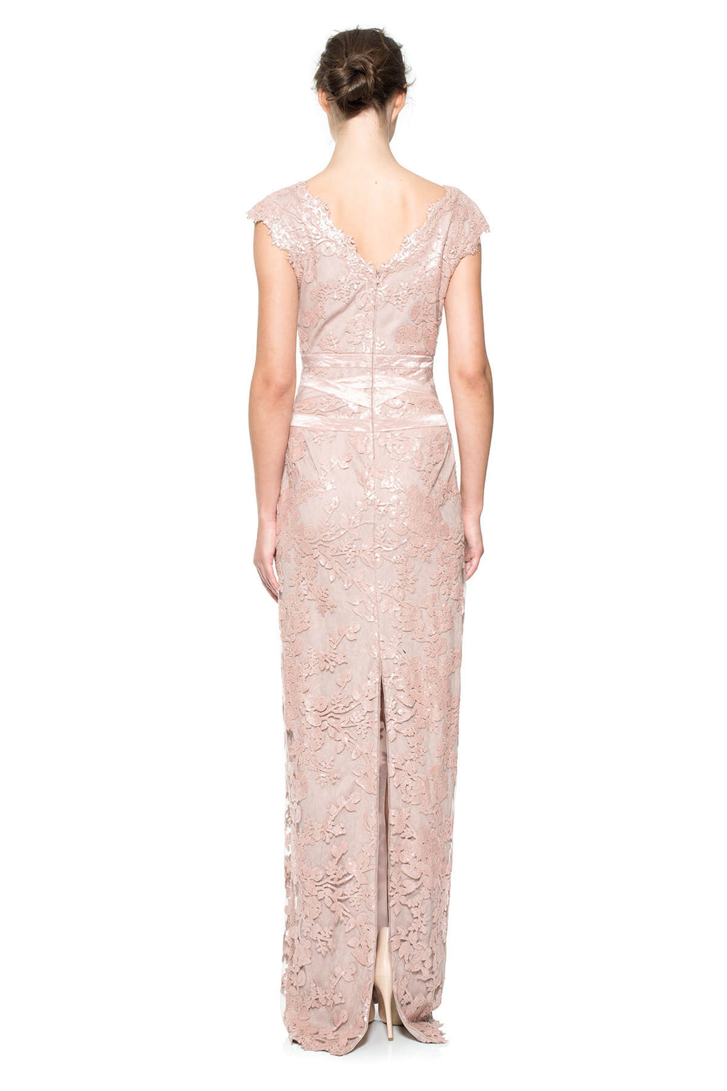 Paillette Embroidered Lace V-Neck Gown
