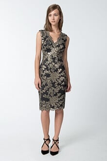 Paillette Embroidered Lace V-Neck Dress in Smoke Pearl