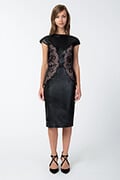 Leather and Lace Cap Sleeve Dress in Black / Pale Pink