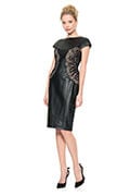 Leather and Lace Cap Sleeve Dress in Black / Pale Pink