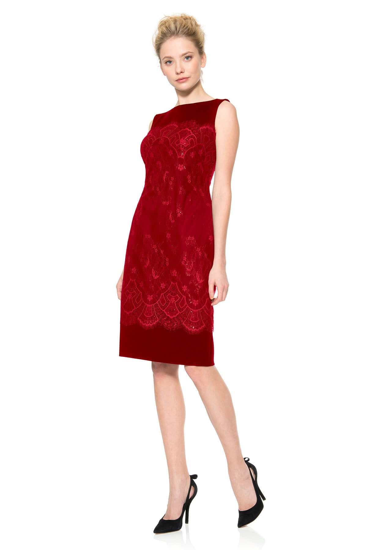 Neoprene and Metallic Lace Sheath Dress