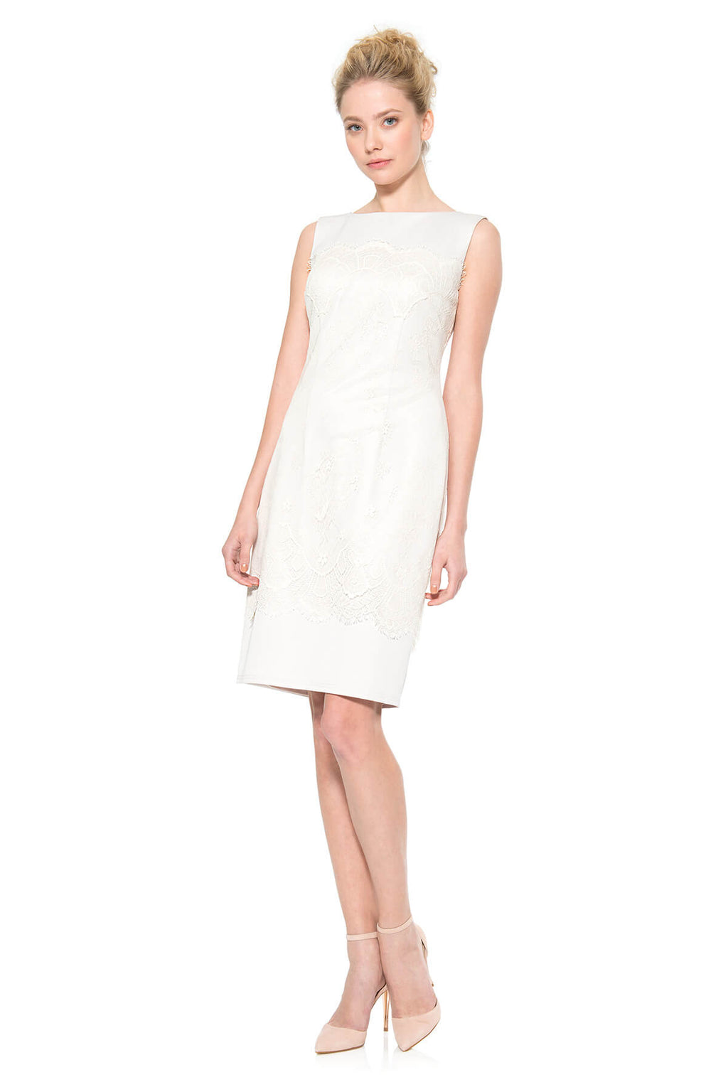 Neoprene and Metallic Lace Sheath Dress