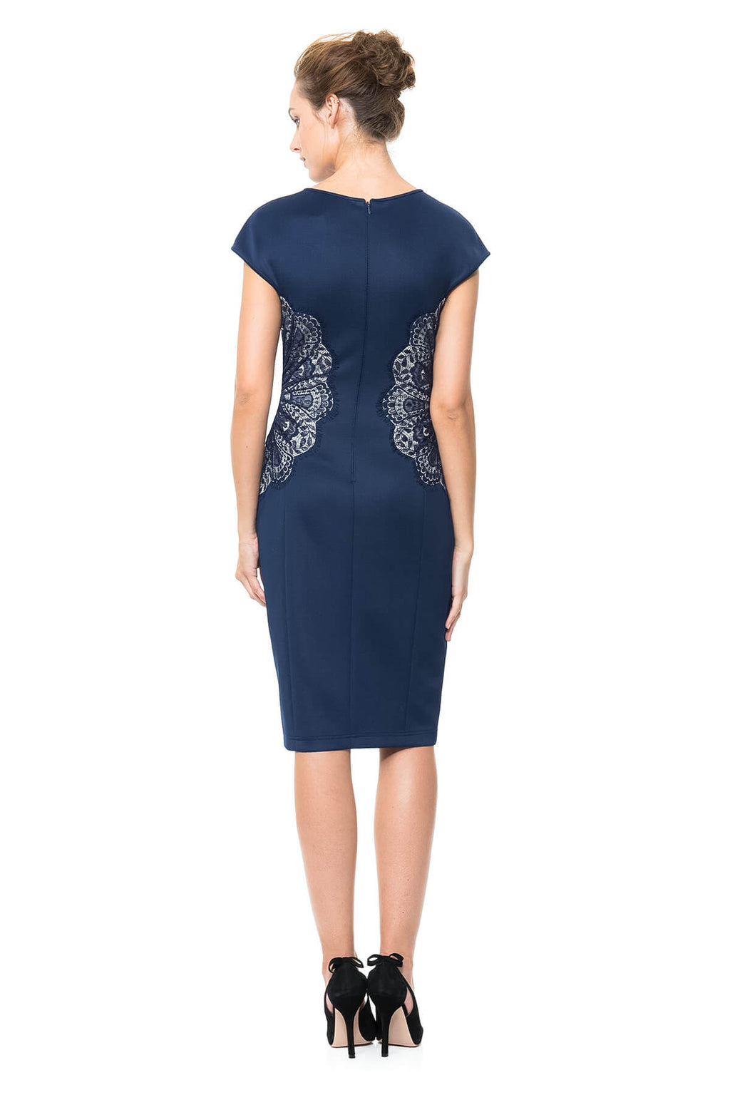 Neoprene and Lace Cap Sleeve Dress
