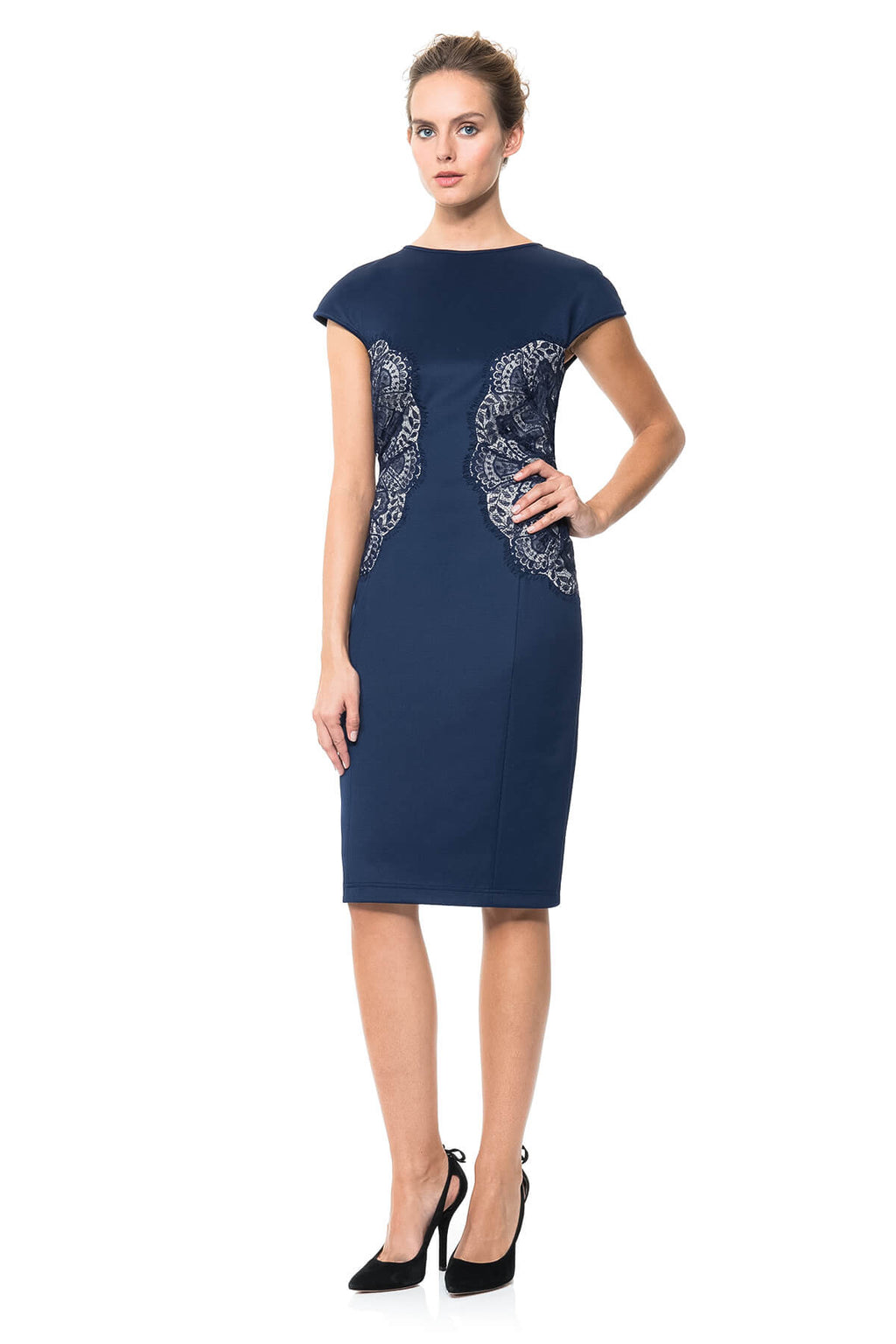 Neoprene and Lace Cap Sleeve Dress