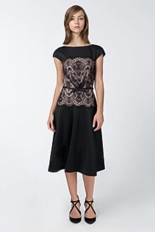 Neoprene and Lace Overlay A-Line Dress in Black / Pale Pink