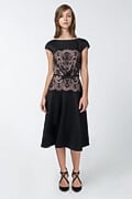 Neoprene and Lace Overlay A-Line Dress in Black / Pale Pink