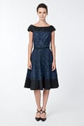 Neoprene and Lace Overlay A-Line Dress in Dust Navy / Black