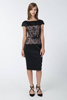 Neoprene and Lace Overlay Dress in Black / Pale Pink