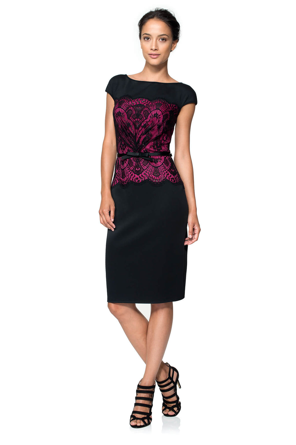 Neoprene and Lace Overlay Dress