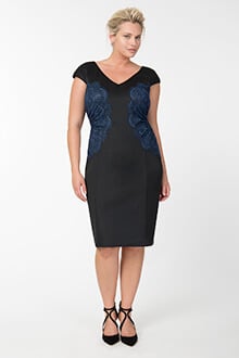 Neoprene and Lace Sheath in Dusty Navy / Black