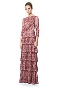 Metallic Lace Tiered Bateau Gown in Auburn / Pale Pink