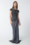 Metallic Lace and Draped Jersey Gown in Duchess Grey