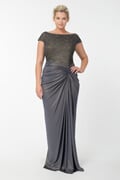 Metallic Lace and Draped Jersey Gown in Duchess Grey
